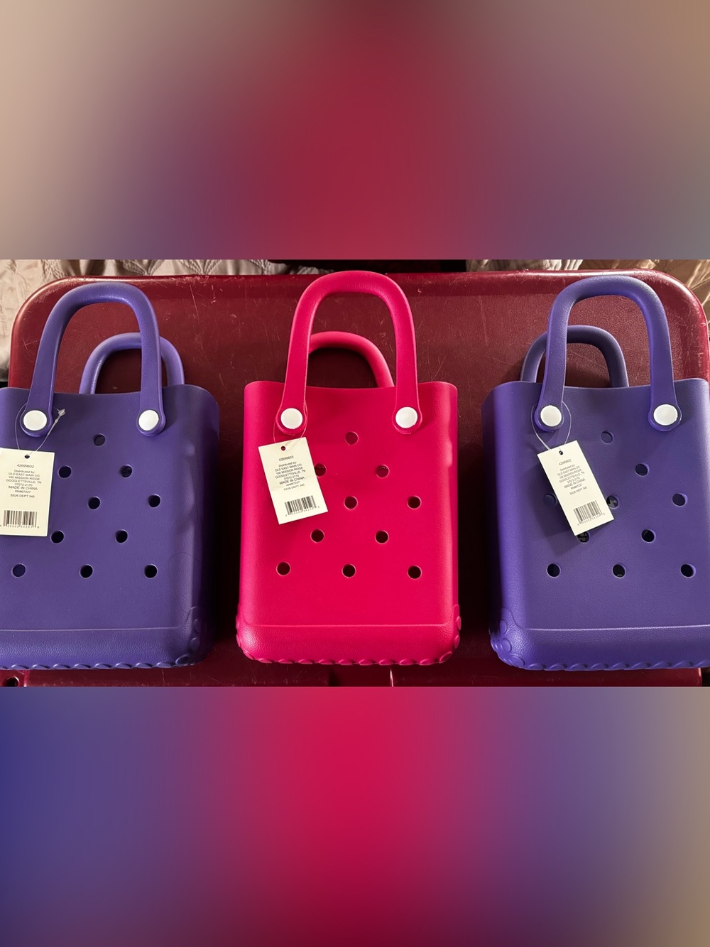 Bright Pink and Purple Croc-Style Tote Bags (Set of 3)